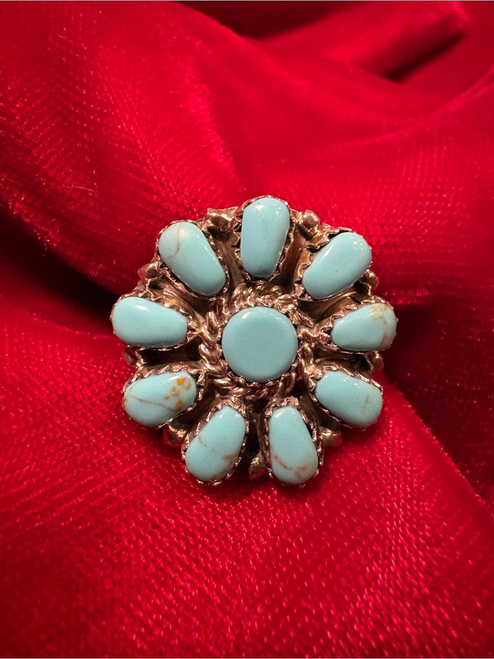 Native American Kingman Turquoise Flower  Ring Size 7.5-Juliana Benally
